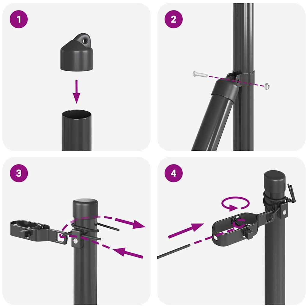 Embedded Fence Post 13 pcs Grey Powder-Coated Steel