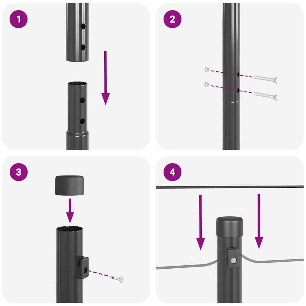 Embedded Fence Post 13 pcs Grey Powder-Coated Steel