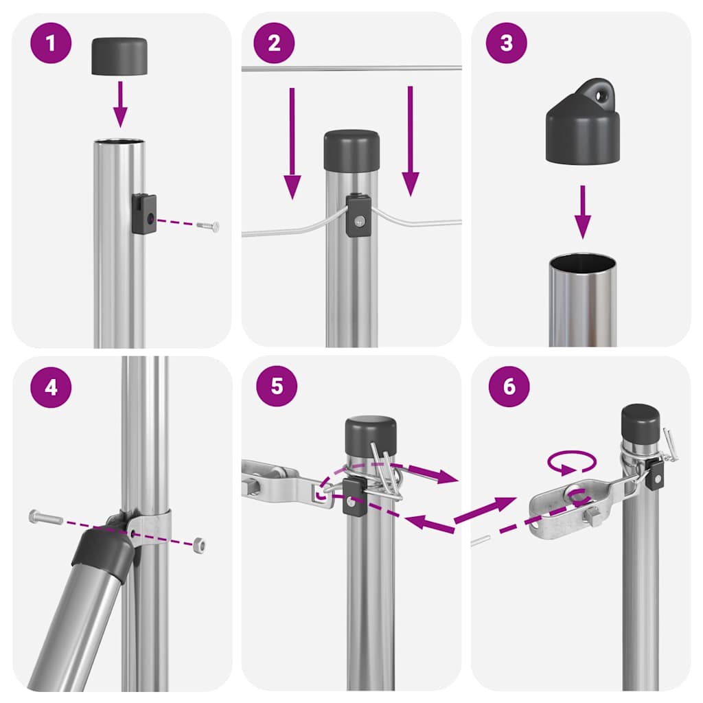 Embedded Fence Post 7 pcs Silver Powder-Coated Steel