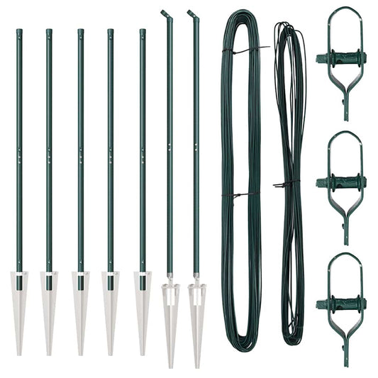 Ground Spike Fence Post 7 pcs Green Powder-Coated Steel