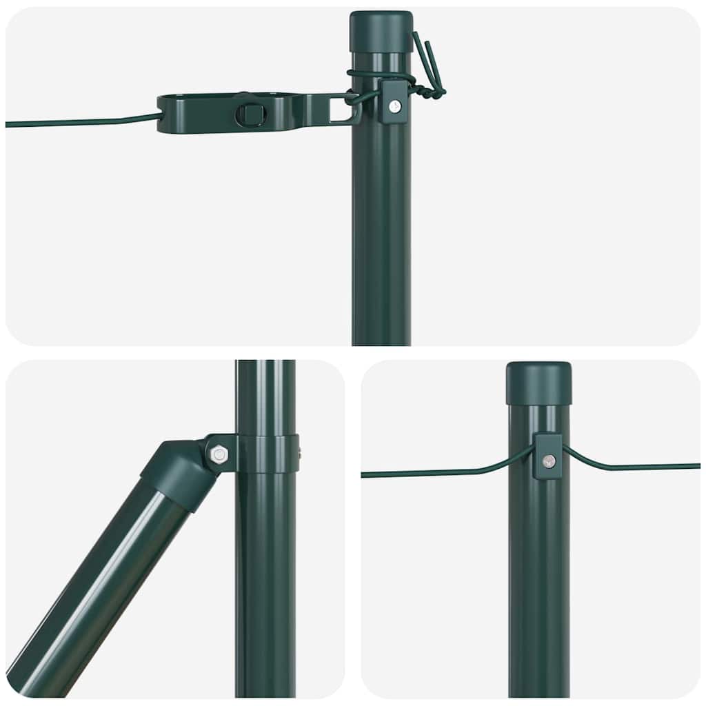 Fence Post with Concrete Base 7 pcs Green Powder-Coated Steel