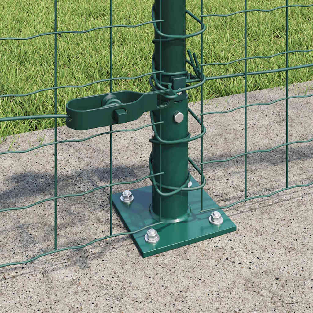 Fence Post with Concrete Base 13 pcs Green Powder-Coated Steel