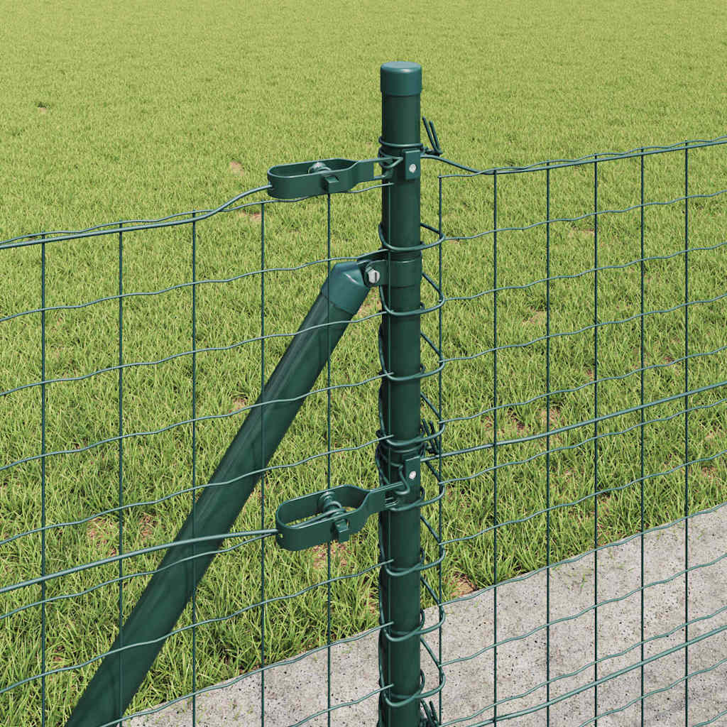 Fence Post with Concrete Base 13 pcs Green Powder-Coated Steel