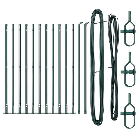 Fence Post with Concrete Base 13 pcs Green Powder-Coated Steel