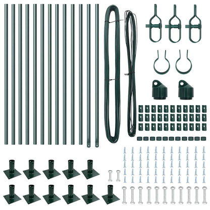 Fence Post with Concrete Base 13 pcs Green Powder-Coated Steel