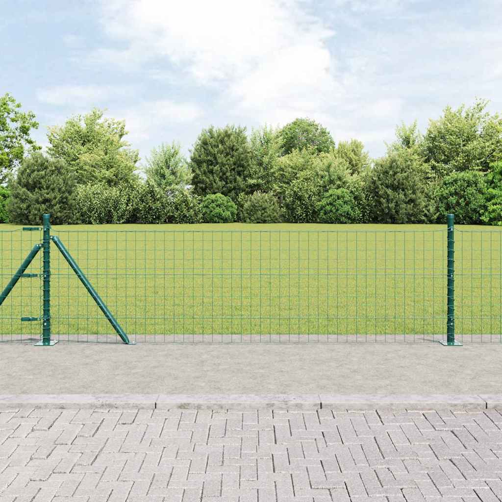 Fence Post with Concrete Base 7 pcs Green Powder-Coated Steel