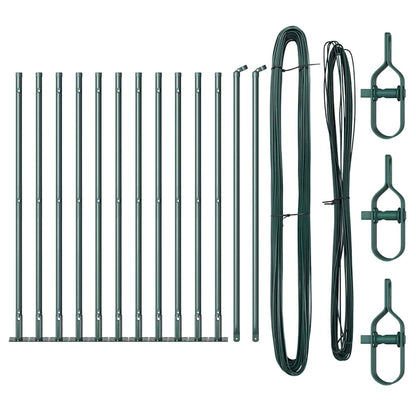 Fence Post with Concrete Base 13 pcs Green Powder-Coated Steel