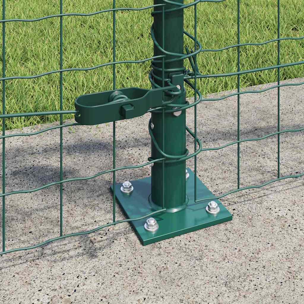 Fence Post with Concrete Base 7 pcs Green Powder-Coated Steel