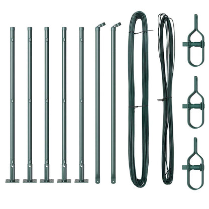 Fence Post with Concrete Base 7 pcs Green Powder-Coated Steel