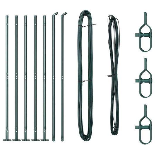 Fence Post with Concrete Base 7 pcs Green Powder-Coated Steel