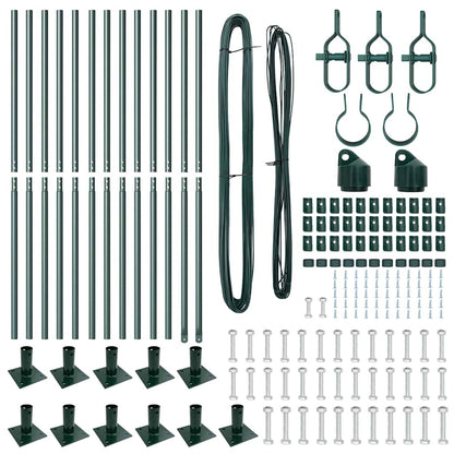 Fence Post with Concrete Base 13 pcs Green Powder-Coated Steel