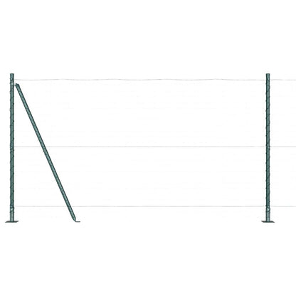 Fence Post with Concrete Base 7 pcs Green Powder-Coated Steel