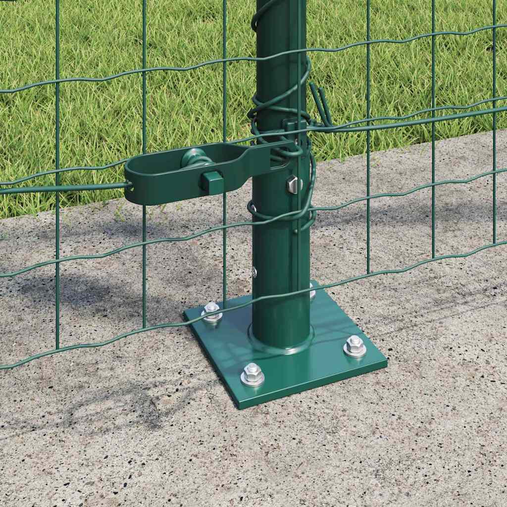 Fence Post with Concrete Base 13 pcs Green Powder-Coated Steel
