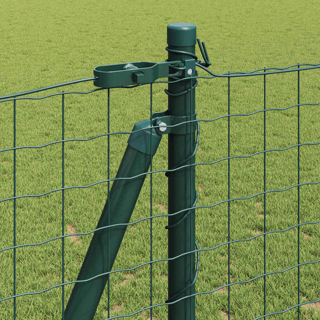 Fence Post with Concrete Base 13 pcs Green Powder-Coated Steel