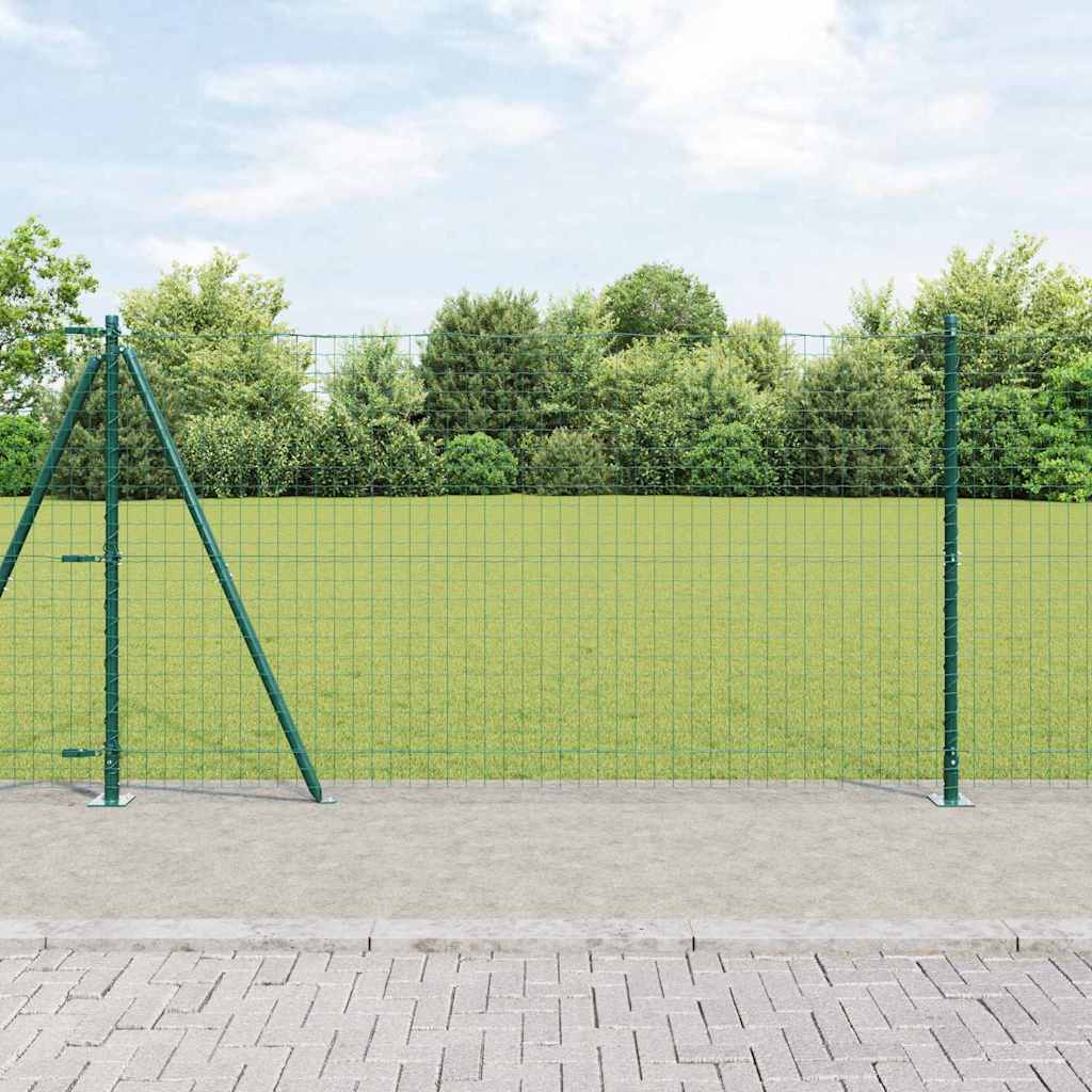 Fence Post with Concrete Base 13 pcs Green Powder-Coated Steel