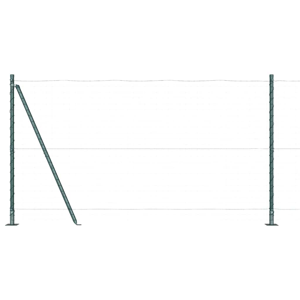 Fence Post with Concrete Base 13 pcs Green Powder-Coated Steel