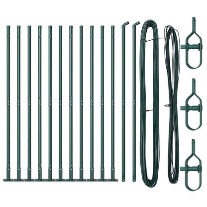 Fence Post with Concrete Base 13 pcs Green Powder-Coated Steel