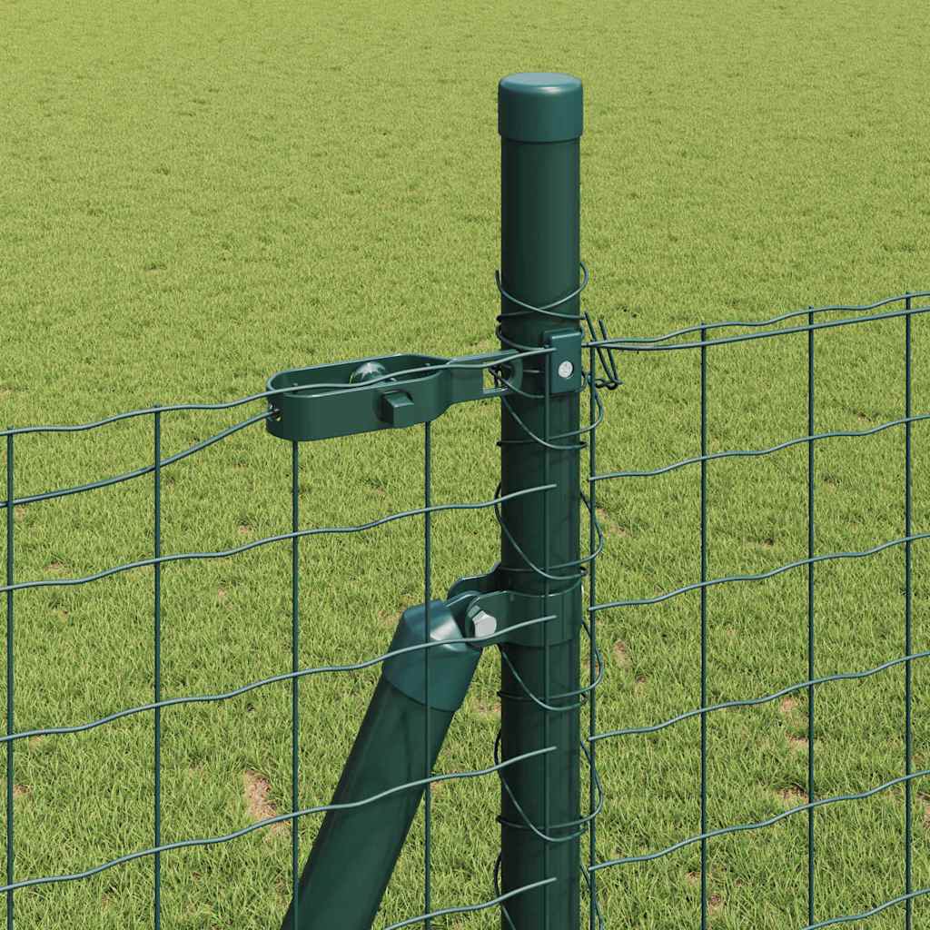 Fence Post with Concrete Base 7 pcs Green Powder-Coated Steel