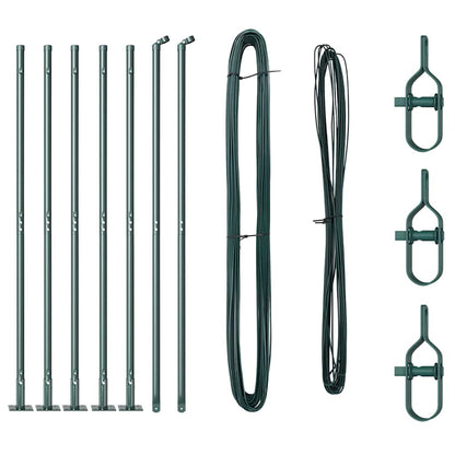 Fence Post with Concrete Base 7 pcs Green Powder-Coated Steel