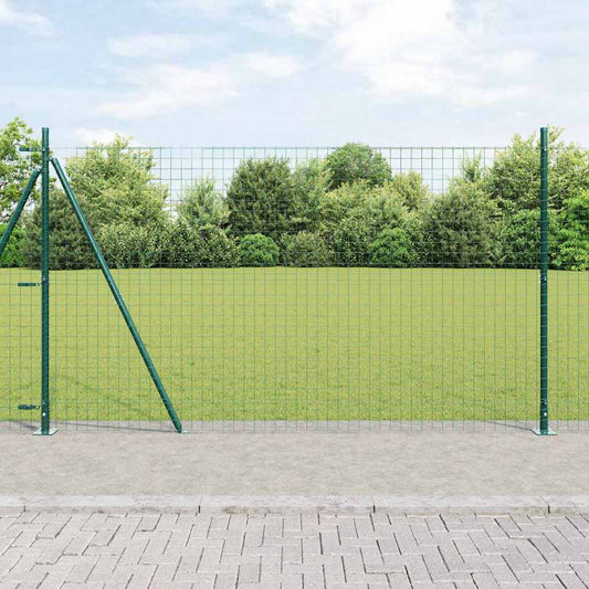 Fence Post with Concrete Base 13 pcs Green Powder-Coated Steel