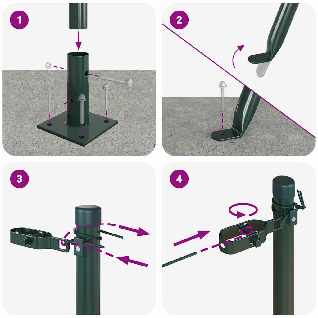 Fence Post with Concrete Base 13 pcs Green Powder-Coated Steel