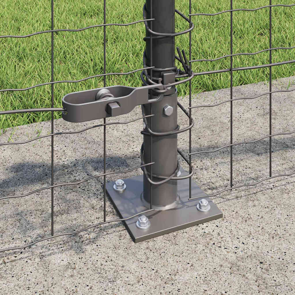 Fence Post with Concrete Base 7 pcs Grey Powder-Coated Steel