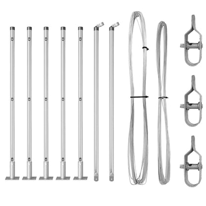 Fence Post with Concrete Base 7 pcs Silver Powder-Coated Steel