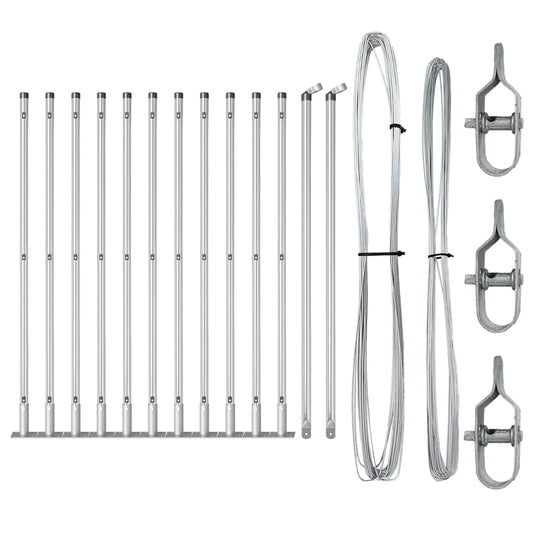 Fence Post with Concrete Base 13 pcs Silver Powder-Coated Steel