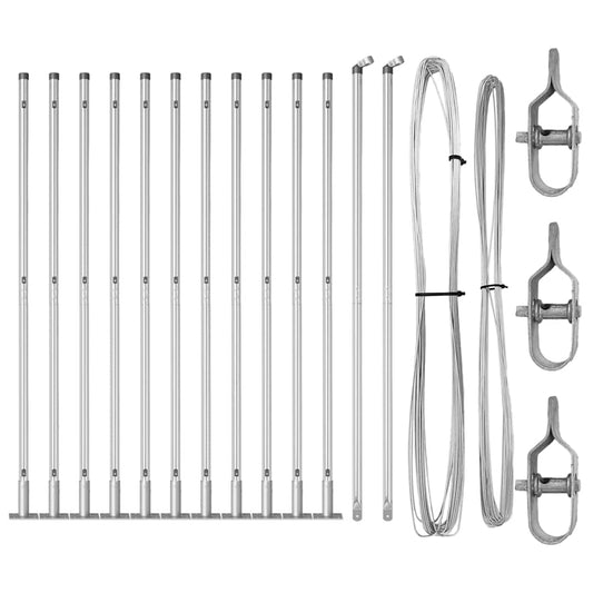 Fence Post with Concrete Base 13 pcs Silver Powder-Coated Steel
