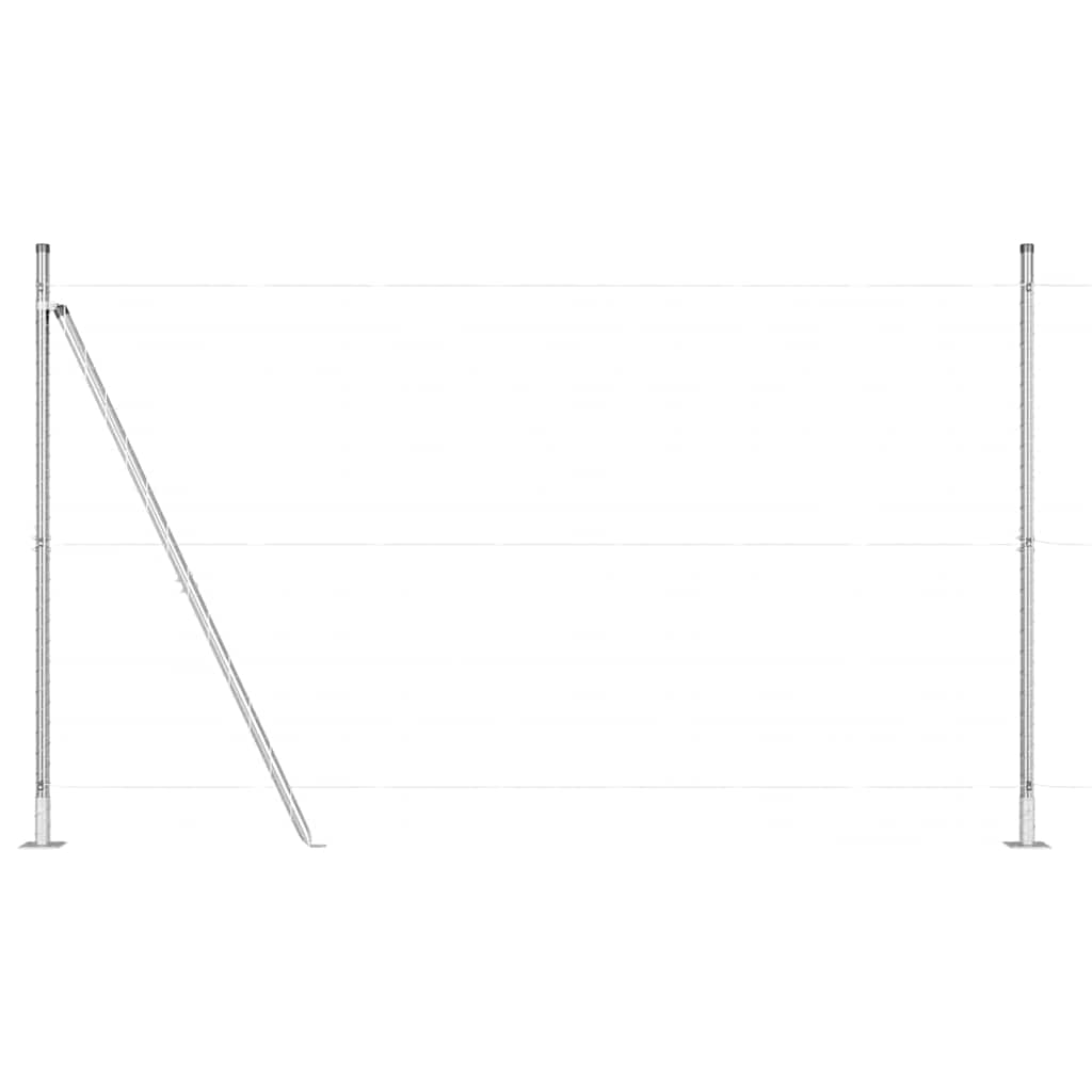 Fence Post with Concrete Base 7 pcs Silver Powder-Coated Steel