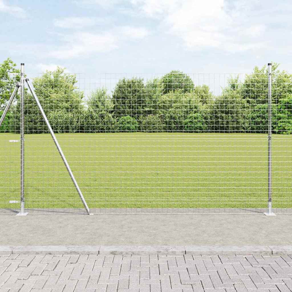 Fence Post with Concrete Base 13 pcs Silver Powder-Coated Steel