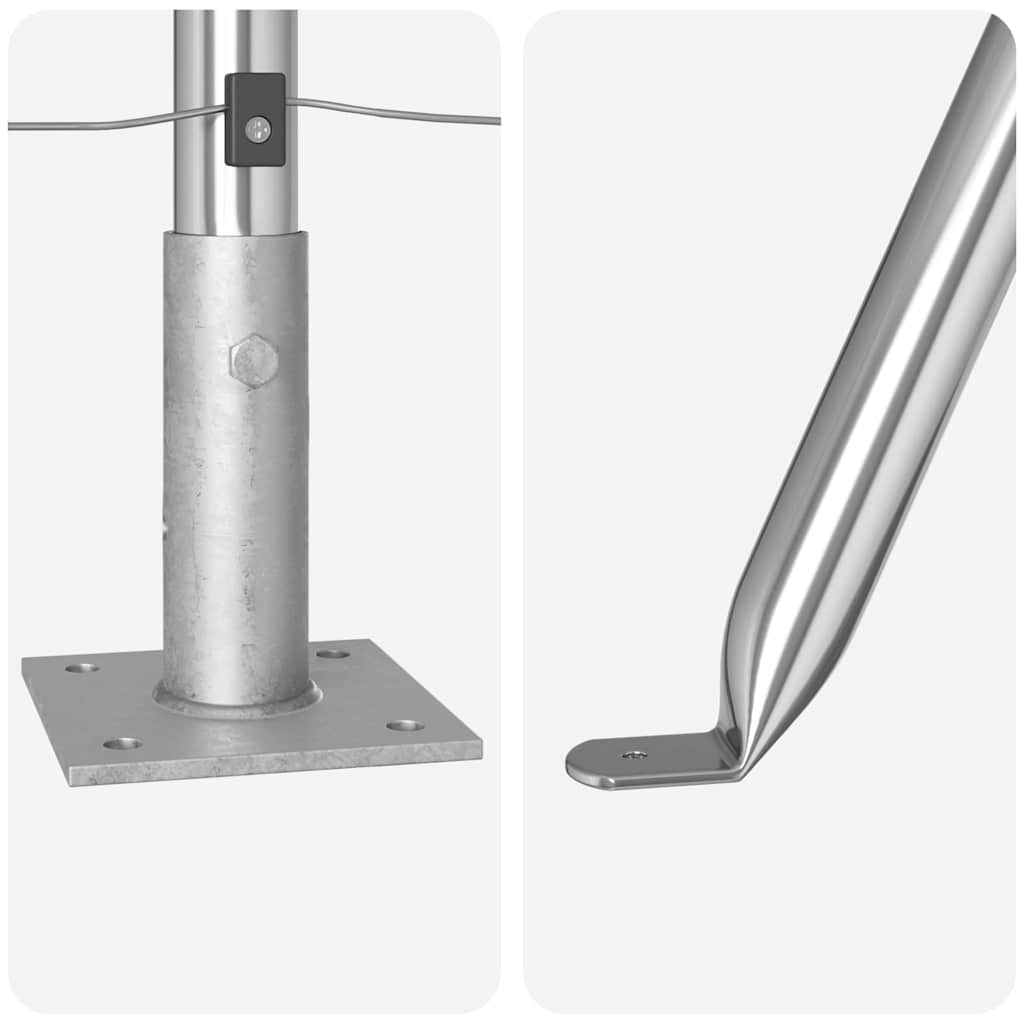 Fence Post with Concrete Base 7 pcs Silver Powder-Coated Steel