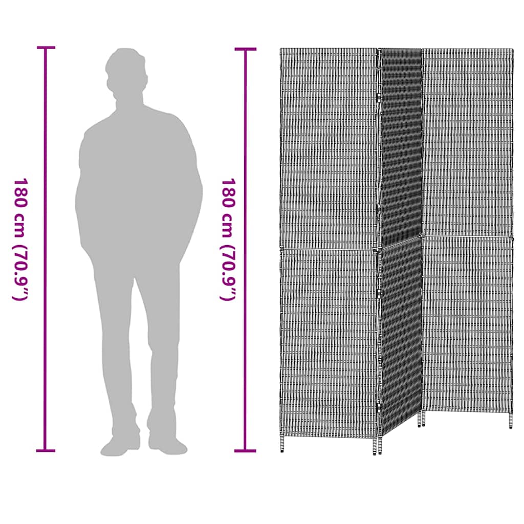 Room Divider Folding Manual Grey 146 x 180 cm Poly Rattan