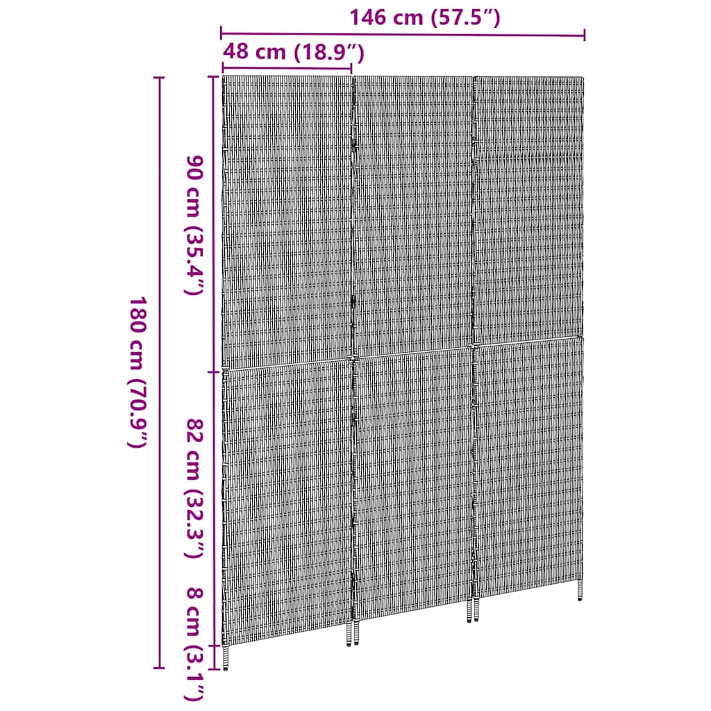 Room Divider Folding Manual Grey 146 x 180 cm Poly Rattan