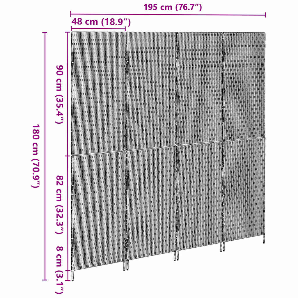 Room Divider Folding Manual Black 195 x 180 cm Poly Rattan