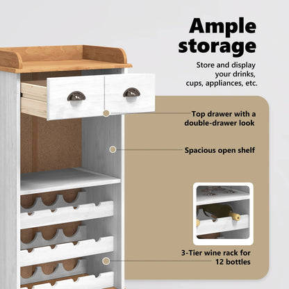 Wine Cabinet ASKIM White with Honey Top 57 x 37 x 114 cm