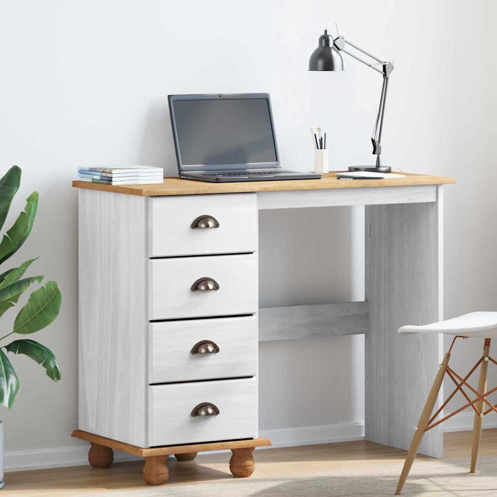 Writing Desk ASKIM White 95 x 40 x 75 cm Solid Pine Wood