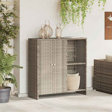 Storage Cabinet with Storage with Door Light Grey Rattan