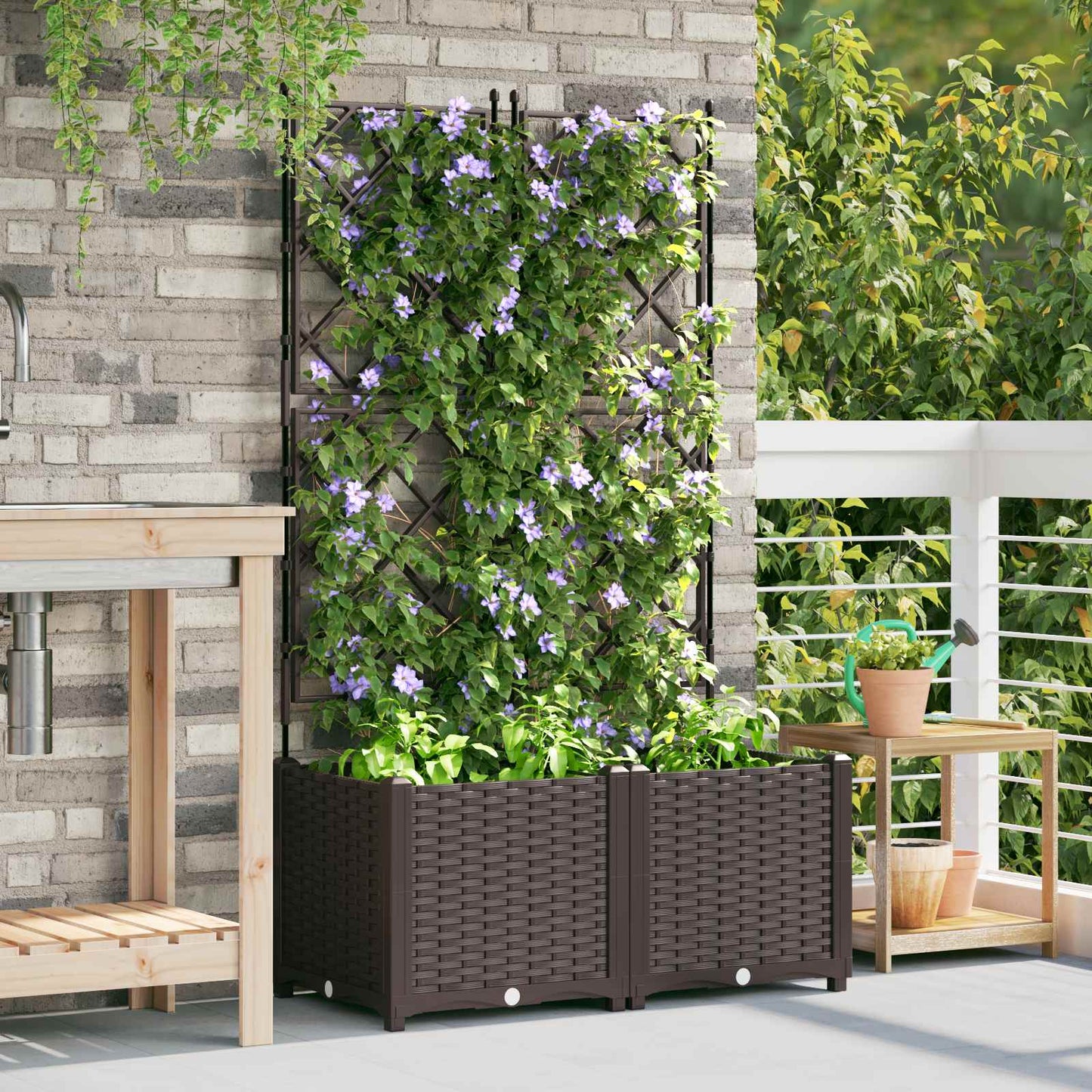 Garden Planter 2 pcs Brown 80 x 40 x 143 cm PP