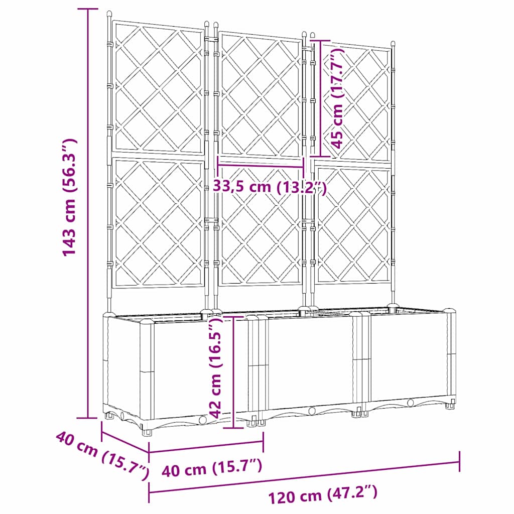 Garden Planter 3 pcs Brown 120 x 40 x 143 cm PP