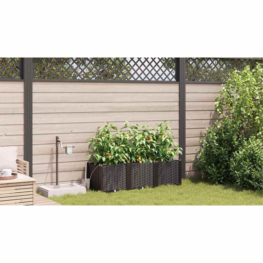 Garden Planter 3 pcs Brown 120 x 40 x 37.5 cm PP