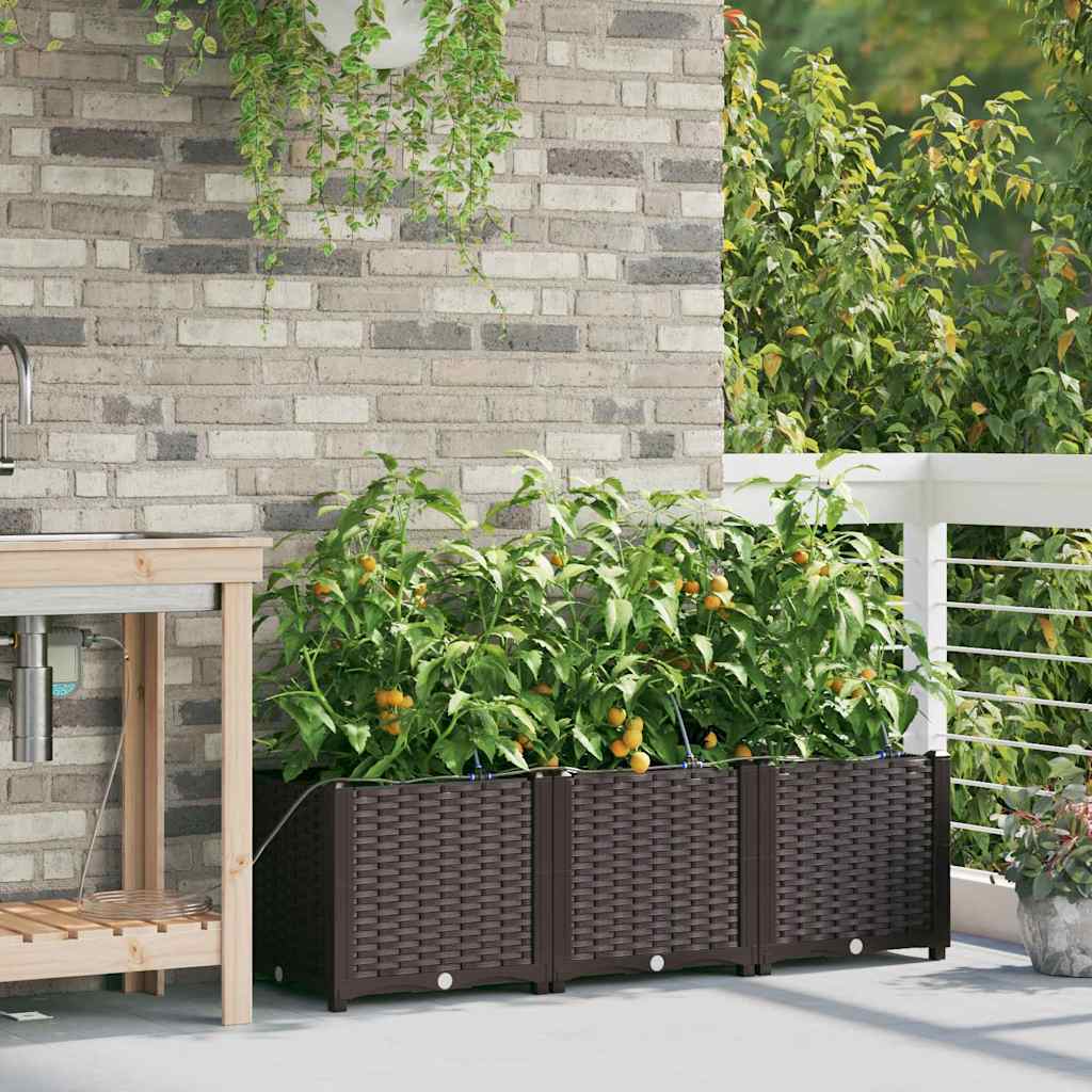 Garden Planter 3 pcs Brown 120 x 40 x 37.5 cm PP