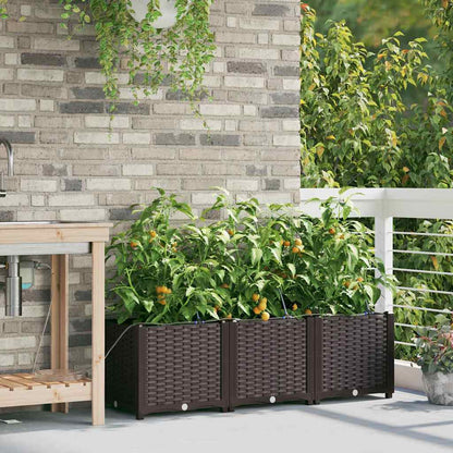 Garden Planter 3 pcs Brown 120 x 40 x 37.5 cm PP