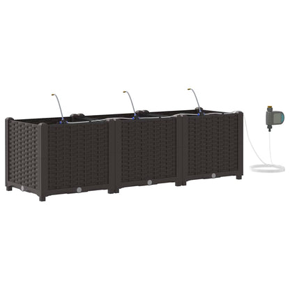 Garden Planter 3 pcs Brown 120 x 40 x 37.5 cm PP