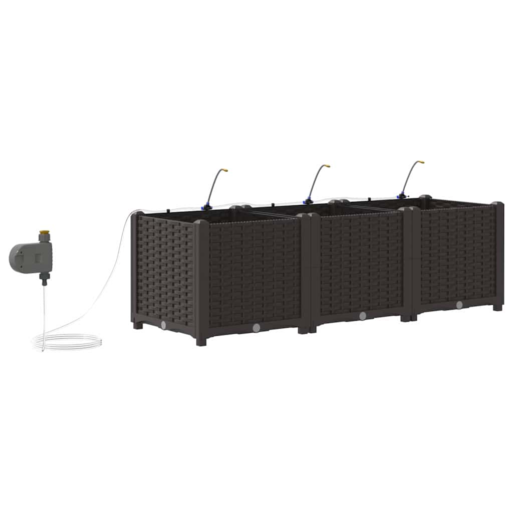 Garden Planter 3 pcs Brown 120 x 40 x 37.5 cm PP