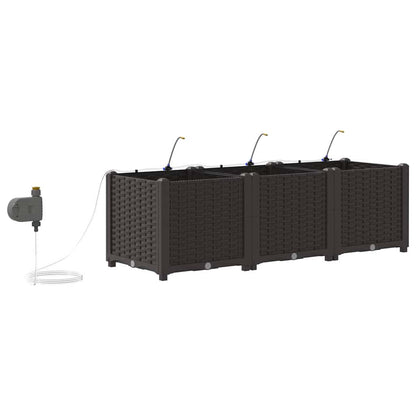 Garden Planter 3 pcs Brown 120 x 40 x 37.5 cm PP