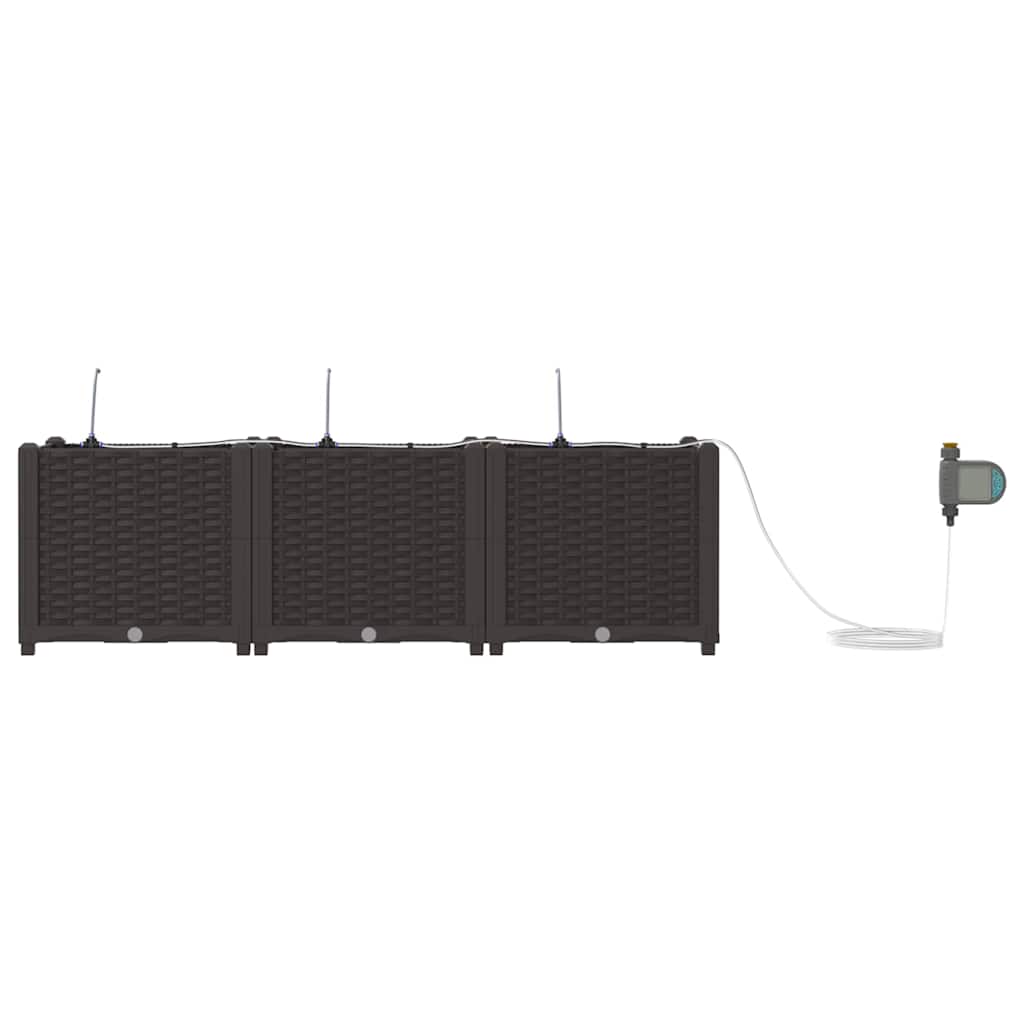 Garden Planter 3 pcs Brown 120 x 40 x 37.5 cm PP
