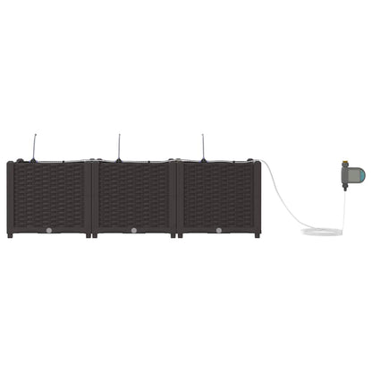 Garden Planter 3 pcs Brown 120 x 40 x 37.5 cm PP