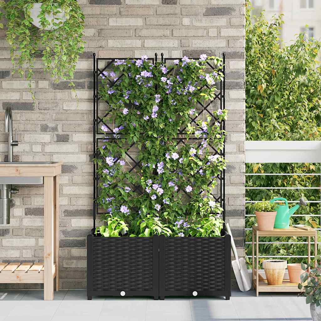 Garden Planter 2 pcs Black 80 x 40 x 143 cm PP