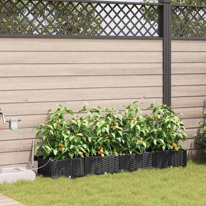 Garden Planter 4 pcs Black 160 x 40 x 22 cm PP